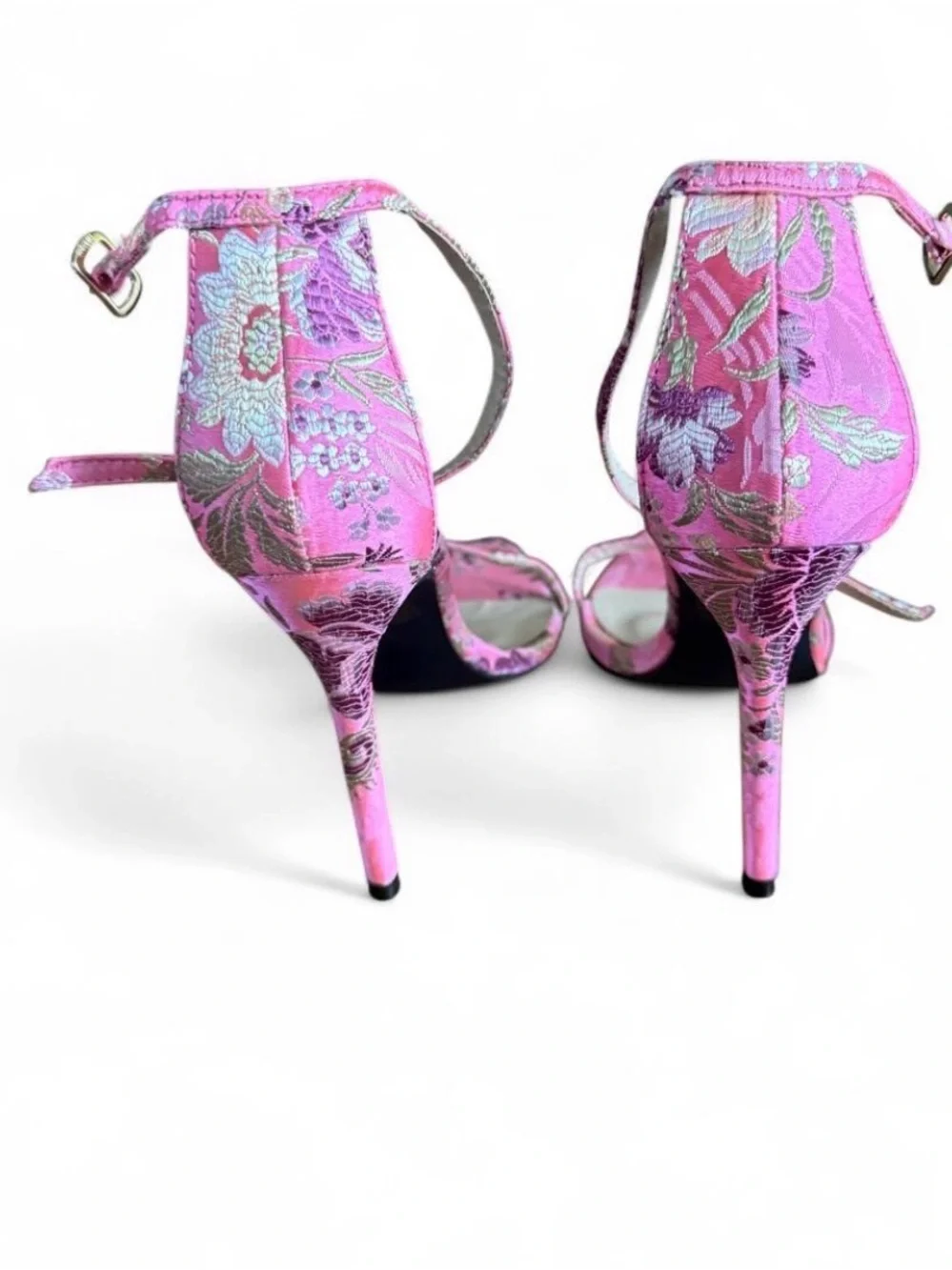 PrettyLittleThing Pink Floral Pointed Toe Ankle-Strap Heels